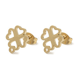 Ion Plating(IP) 304 Stainless Steel Stud Earring Findings, Clover, Golden, 11x9.5mm, Hole: 1.2mm, Pin: 0.7x11mm(STAS-I206-65G)