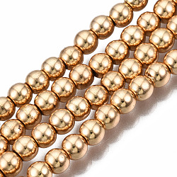 Electroplate Non-magnetic Synthetic Hematite Bead Strands, Round, Light Gold Plated, 4mm, Hole: 1~1.5mm, about 92~95pcs/strand, 15.7 inch(X-G-Q466-4mm-04)