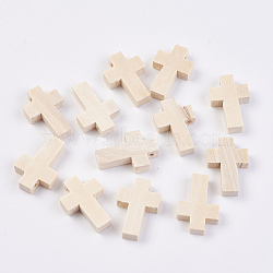 Wood Pendants, Cross, BurlyWood, 22x15x4.2mm, Hole: 2mm(WOOD-WH0020-A01)