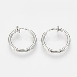 201 Stainless Steel Retractable Clip-on Hoop Earrings, For Non-pierced Ears, with 304 Stainless Steel Pins and Spring Findings, Stainless Steel Color, 20x2mm(STAS-S100-04)