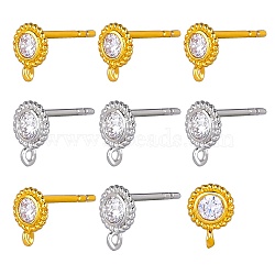 8 Pair 2 Color Flat Round Brass Micro Pave Cubic Zirconia Stud Earring Findings, with Vertical Loops and 20Pcs Silicone Ear Nuts, Platinum & Golden, 7.5x5.5mm, Hole: 0.8mm, Pin: 0.8mm, 4 Pair/color(ZIRC-SZ0005-03)