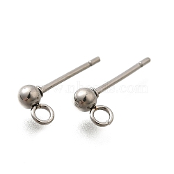 201 Stainless Steel Stud Earring Findings, with Loop and 304 Stainless Steel Pins, Round, Stainless Steel Color, 14x6x3mm, Hole: 1.6mm, Pin: 11x0.5mm(STAS-R156-01P-01)