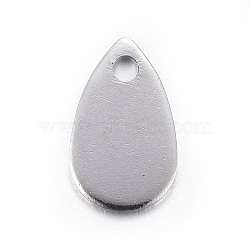 Tarnish Resistant Stainless Steel Charms, teardrop, Stamping Blank Tag, Stainless Steel Color, 10x6x0.6mm, Hole: 1.2mm(X-STAS-L211-02B-P)