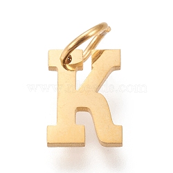 304 Stainless Steel Pendants, with Jump Rings, Manual Polishing, Golden, Letter.K, 10x7x1mm, Hole: 4.5mm(STAS-M276-A16)
