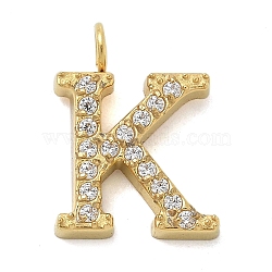 Ion Plating(IP) 304 Stainless Steel Micro Pave Cubic Zirconia Pendants, Golden, Letter A~Z Charms, Letter K, 12.5x9.5x2mm, Hole: 2mm(STAS-Z107-03G-11)