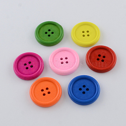 4-Hole Dyed Wood Buttons, Flat Round, Mixed Color, 25x4.5mm, Hole: 2mm, about 438pcs/500g(BUTT-R033-025)