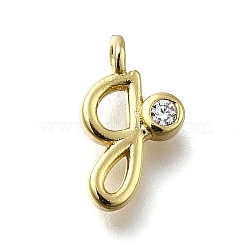 Brass Micro Pave Cubic Zirconia Pendants, Letter Charms, Rack Plating, Long-Lasting Plated, Cadmium Free & Lead Free, Letter G, 12x7x2mm, Hole: 1.6mm(KK-B132-12G-G)