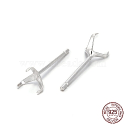 925 Sterling Silver Earrings Settings, Silver, Tray: 4mm, 14x5mm, Pin: 0.6mm(STER-P032-11S)