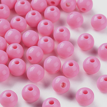 Opaque Acrylic Beads, Round, Hot Pink, 8x7mm, Hole: 2mm