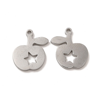 304 Stainless Steel Charms, Apple with Star, Stainless Steel Color, 15x13x1.4mm, Hole: 1.4mm
