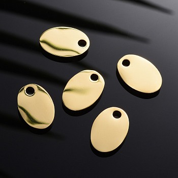 Vacuum Plating 304 Stainless Steel Pendants, Manual Polishing, Blank Stamping Tags, Oval, Golden, 13x9x1.8mm, Hole: 1.3mm