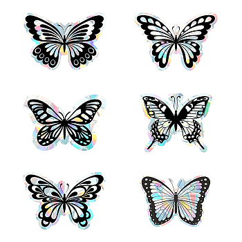 Gorgecraft 6Pcs 6 Style Waterproof PVC Electrostatic Wall Stickers Brick Pattern Stickers, for Living Room TV Wall Store Backdrops Thick Wallpaper Decoration, Butterfly, Black, 9.4~10.7x13~15cm, 6pcs/set
