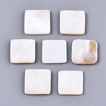 Natural Freshwater Shell Cabochons, Square, Seashell Color, 11x11x1.5mm