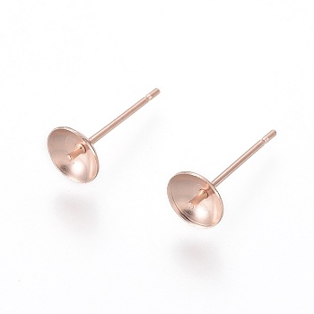 304 Stainless Steel Stud Earring Findings, Rose Gold, 14x6mm, Pin: 0.8mm