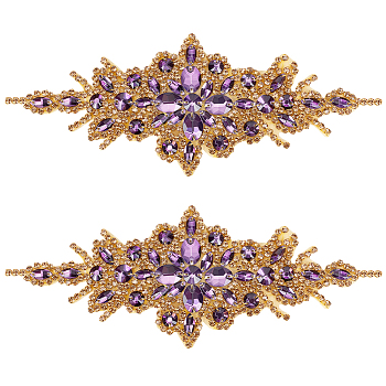 Rhinestone Flower Appliques, Ornament Accessories for Bridal Belt, Tanzanite, 87~93x238~242x4.5~5mm