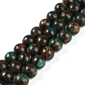 Assembled Natural Malachite & Bronzite Beads Strands, Round, 10mm, Hole: 0.9mm, about 37pcs/strand, 16.18''(41.1cm)