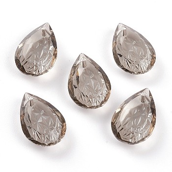 Embossed Glass Rhinestone Pendants, Teardrop, Faceted, Satin, 19x12x6mm, Hole: 1.6mm