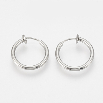 201 Stainless Steel Retractable Clip-on Hoop Earrings, For Non-pierced Ears, with 304 Stainless Steel Pins and Spring Findings, Stainless Steel Color, 20x2mm