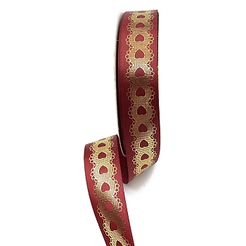 48 Yards Gold Stamping Polyester Ribbon, Heart Printed Ribbon for Gift Wrapping, Party Decorations, Dark Red, 1 inch(25mm)