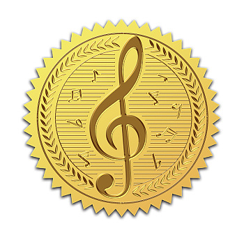 Self Adhesive Gold Foil Embossed Stickers, Medal Decoration Sticker, Musical Note, 5x5cm