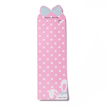 Paper Keychain Display Cards, Rectangle with Bowknot and Polka Dot Pattern, Pearl Pink, 22x6.55x0.03cm, Hole: 8.2mm