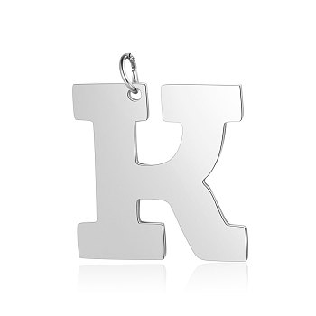 201 Stainless Steel Pendants, Letter, Stainless Steel Color, Letter.K, 29.5x29.5x1.5mm, Hole: 4.5mm