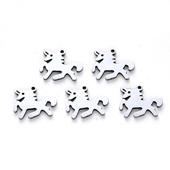 Tarnish Resistant 304 Stainless Steel Charms, Laser Cut, Horse, Stainless Steel Color, 13x15x1mm, Hole: 1.2mm