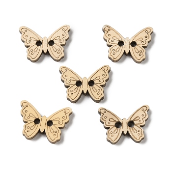 Wooden Buttons, 2-Hole, Butterfly, Wheat, 16.5x23.5x3.5mm, Hole: 3mm