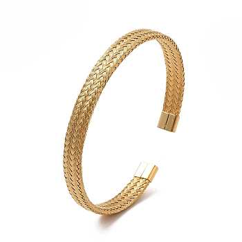 304 Stainless Steel Mesh Chains Shape Open Cuff Bangle for Women, Real 18K Gold Plated, Inner Diameter: 2-1/4x2-1/8 inch(5.4x5.8cm)
