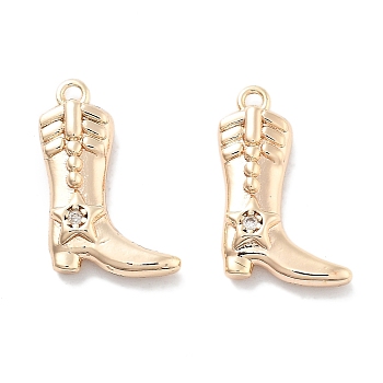 Brass Micro Pave Cubic Zirconia Pendants, Boot Charms, Real 18K Gold Plated, 16.5x11.5x3mm, Hole: 1.2mm