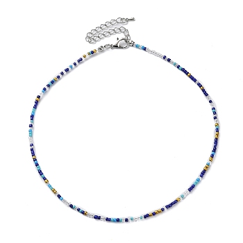 Glass Beaded Necklace, with Alloy Clasps, Deep Sky Blue, 16.10 inch(40.9cm)