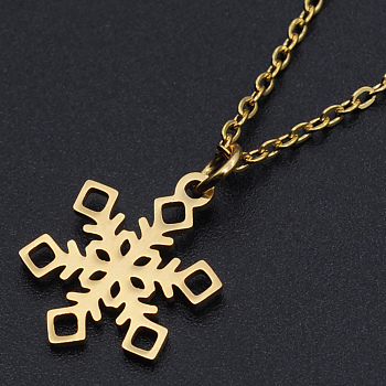 Christmas Theme, 201 Stainless Steel Pendant Necklaces, with Cable Chains and Lobster Claw Claspss, Snowflake, Golden, 15.74 inch(40cm), 1.5mm