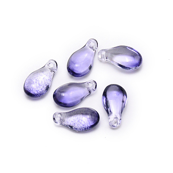 Handmade Lampwork Charms, Teardrop, Slate Blue, 15x8x5.5mm, Hole: 1mm