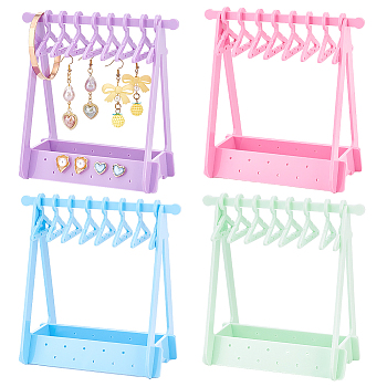 Elite 4 Sets 4 Colors Opaque Acrylic Earring Display Stands, Coat Hanger Shaped Earring Organizer Holder with 8Pcs Hangers, Mixed Color, 15.2x13.5x15.1cm, 1 set/color