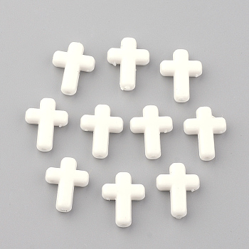 Opaque Acrylic Beads, Cross, White, 16x12x4.5mm