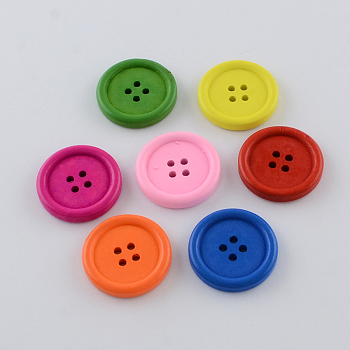 4-Hole Dyed Wood Buttons, Flat Round, Mixed Color, 25x4.5mm, Hole: 2mm, about 438pcs/500g