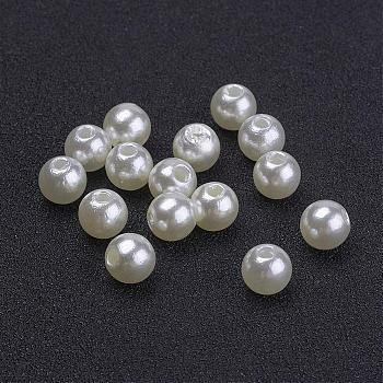 Creamy White Round Chunky Imitation Loose Acrylic Pearl Beads, 6mm, Hole: 2mm