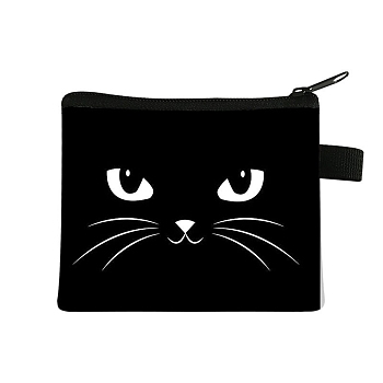 Cute Cat Polyester Zipper Wallets, Rectangle Coin Purses, Change Purse for Women & Girls, Black, 11x13.5cm
