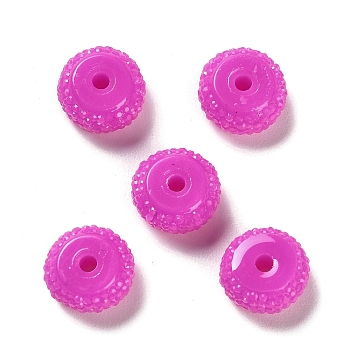 Opaque Resin Beads, Textured Rondelle, Magenta, 12x7mm, Hole: 2.5mm