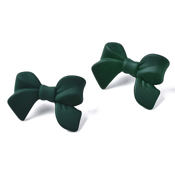 Spray Painted CCB Plastic Bowknot Stud Earring Findings, Dark Slate Gray, 24x33mm, Hole: 1.2mm, Pin: 0.7mm