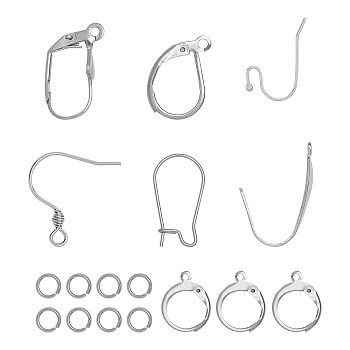 304 Stainless Steel Earring Hooks, Leverback Earring Findings, with Horizontal Loop & 304 Stainless Steel Open Jump Rings, Stainless Steel Color, 170pcs/box, Earring Findings: 11~20x4.5~20.5x1~5.5mm, 70pcs/box, Rings: 100pcs/box