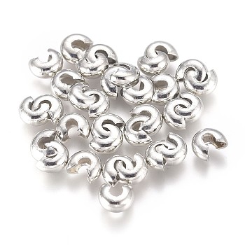 Brass Crimp Beads Covers, Platinum, 5x4.5x3mm, Hole: 1.5mm, about 100pcs/bag