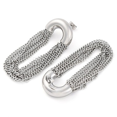 304 Stainless Steel Tassel Chain Stud Earrings for Women(EJEW-U023-07P)-3