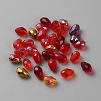 Glass Beads, Teardrop, Faceted, Mixed Style, Red, 12x8mm, Hole: 1.4mm, 30pcs/bag(GLAA-WH0035-37B-04)
