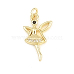 Brass Micro Pave Cubic Zirconia Pendants, Angel Charms, Long-Lasting Plated, Rack Plating, Lead Free & Cadmium Free, Clear, Real 18K Gold Plated, 21x12.5x3mm, Hole: 3.2mm(KK-F938-38G-01)