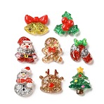 Christmas Transparent Resin Cabochons, Mixed Shapes, with Glitter, Mixed Color, 17~23x16~20x6~7mm(CRES-D323-03)