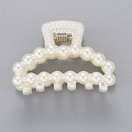 Plastic Claw Hair Clips, with ABS Plastic Imitation Pearl Beads and Iron Findings, White, 28x39.5x26.5mm(PHAR-G002-04)