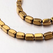Electroplate Non-magnetic Synthetic Hematite Bead Strands, Cuboid, Golden Plated, 4x3x3mm, Hole: 1mm, about 90pcs/strand, 15.7 inch(G-F300-40B-03)