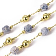 Natural Sodalite Handmade Beaded Chains, with Real 18K Gold Plated Brass Findings & Spool, Soldered, Faceted Round, 5~6x6mm, about 32.8 Feet(10m)/roll(CHC-F010-03I-G)
