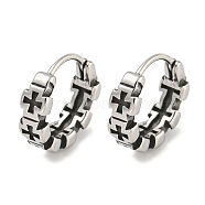 316 Surgical Stainless Steel Hoop Earrings, Cross, Antique Silver, 13.5x4mm(EJEW-D096-09G-AS)